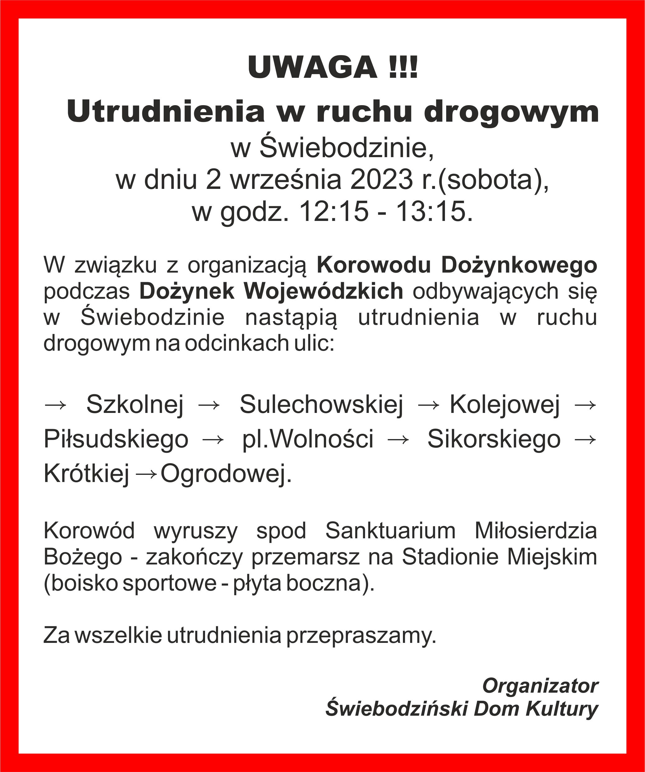 utrudnienia w ruchu drogowym dozynki wojewodzkie 2023